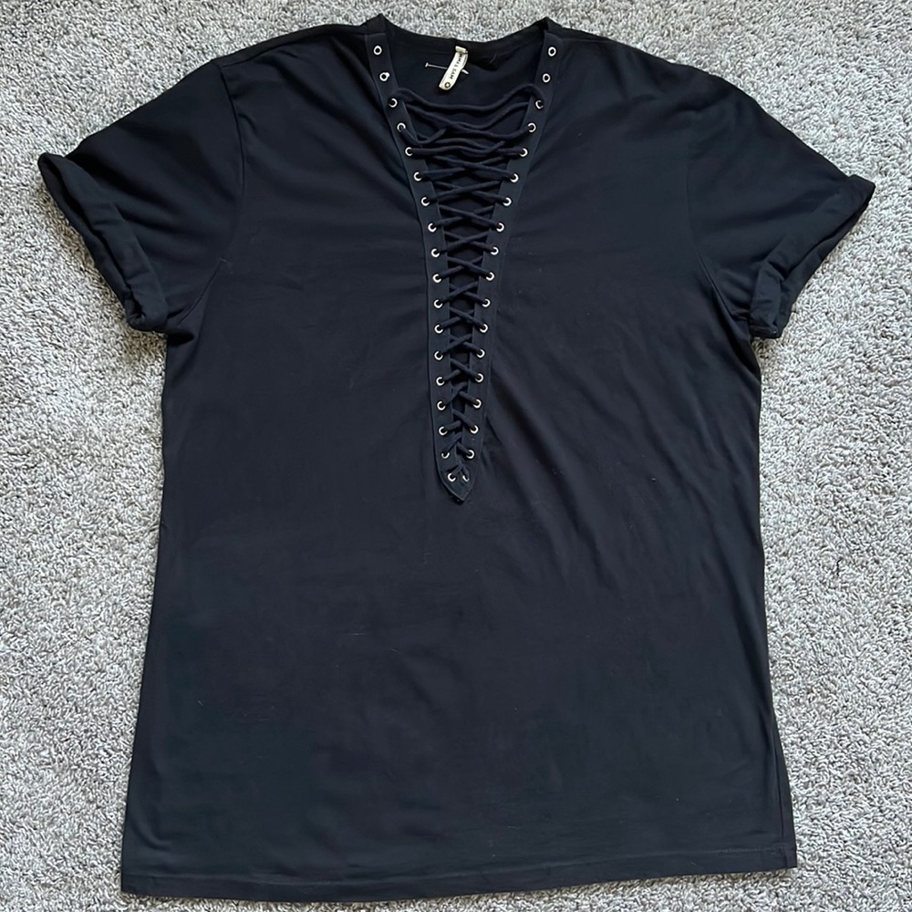 LF Emma & Sam Black Lace-Up T-Shirt Dress